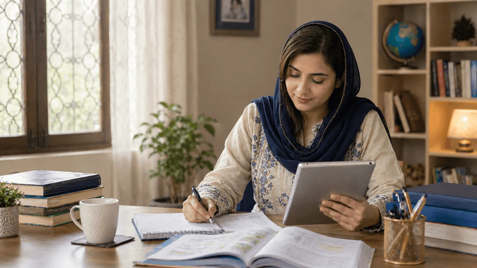 Parent reviewing tuition pricing and study notes